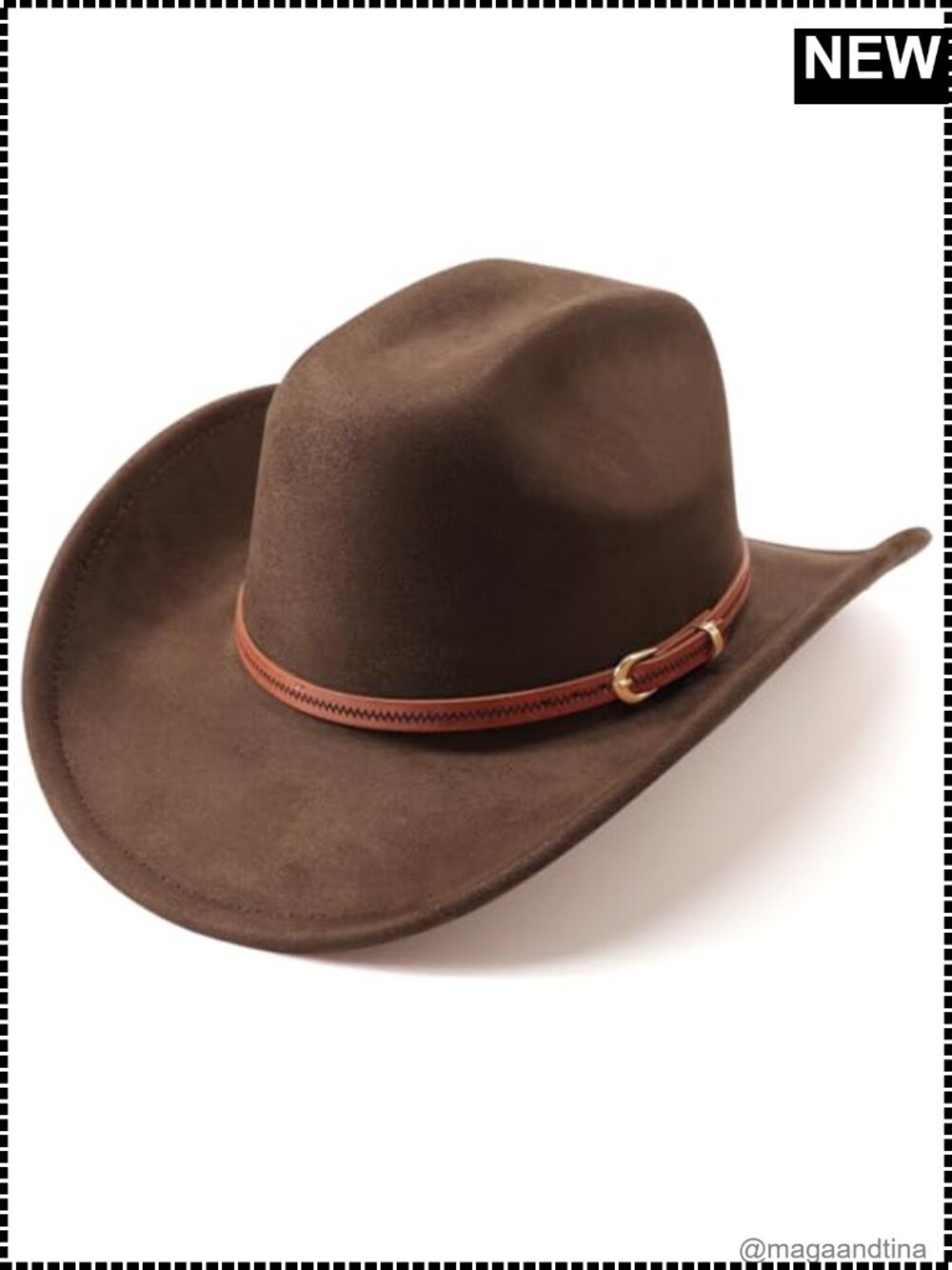 Felt Wide Brim Cowboy Hat Adjustable Western Fedora with Belt Buckle
